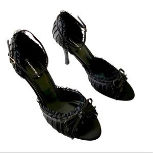 Delicious Black ankle strap heeled satin sandals